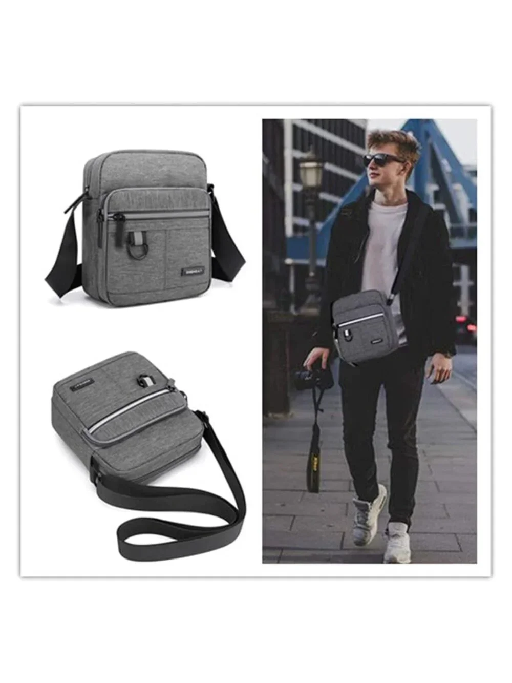 Canvas Crossbody Bag for Men, Small Shoulder Bag, Mini Messenger Bag with 4
